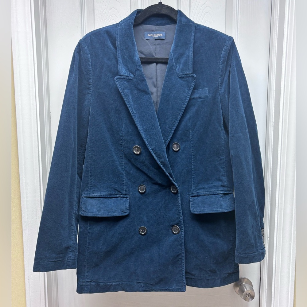 Piazza Sempione Blue Corduroy Double-Breasted Blazer – Size 44 (Made in Italy) - Picture 1 of 15